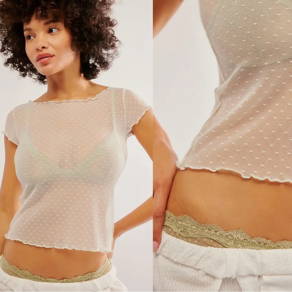 NEW Intimately Free People On The Dot Baby Tee in Lightest Sky